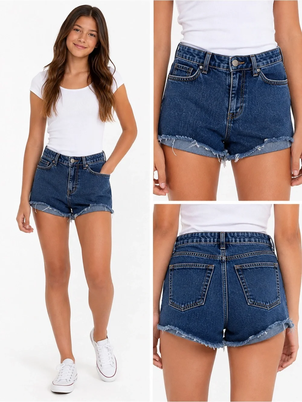 Cat & Jack Girls XL 14 Denim Jean Shorts Stretch Frayed Raw Hem Short Length